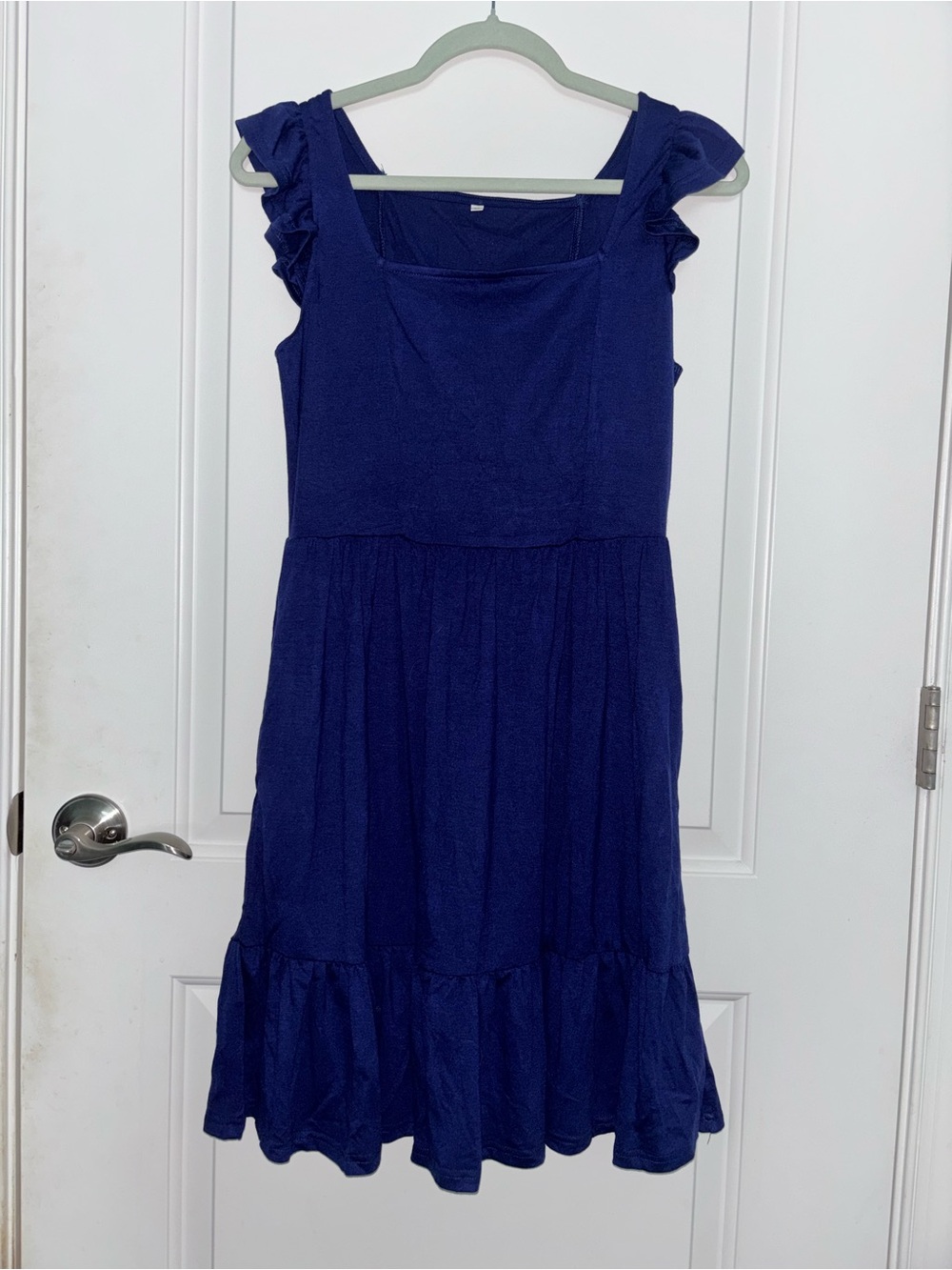 Womenโs Navy Blue Ruffle Sleeve Dress